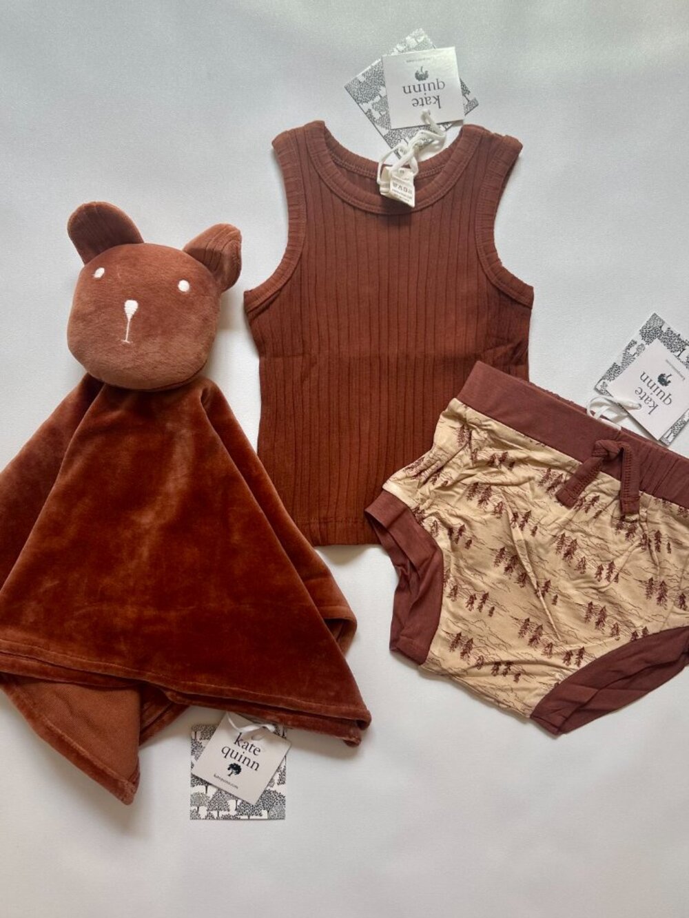 NWT Kate Quinn Baby Set 3-6M Tank Bloomer Bear Lovey Rust Autumn Bundle